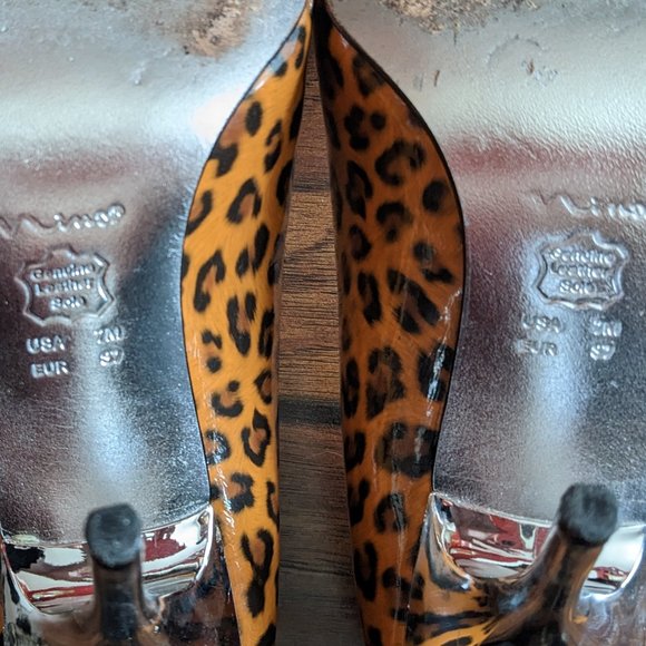 Nina Patent Cheetah and Chrome Stiletto Heels - Picture 8 of 9